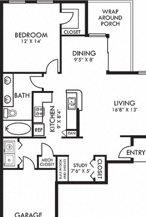 Applebrook with Attached Garage Applebrook - attached garage. 1 bedroom apartment. Kitchen with island open to living & dinning rooms. Study area. 1 full bathroom, double vanity. Walk-in closet. Patio/balcony. Optional fireplace.